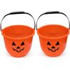 AURACASA Secchio di Halloween per Dolcetto o Scherzetto, Contenitore in Plastica Arancione a Forma di Zucca con Manico Nero, Decorazione Festiva per la Raccolta di Caramelle (2, Grande)