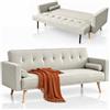 Shally Dogan Divano Letto 3 Posti con Apertura Veloce Sistema Clic Clac, Design Nordico, Divanetto Rivestimento in Lino, Seduta Ampia e Imbottita ad Alta Densità e Piedini in Legno (Beige)
