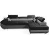 Robin Inspire Saturn Compact Divano Angolare Letto Grigio Nero Destro | Divano angolare a L da 265 cm, 4 posti con funzione letto, contenitore, 5 poggiatesta regolabili e 2 cuscini inclusi