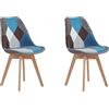 BenyLed Set di 2 Sedie per Sala da Pranzo Sedia da Scrivania in Tessuto di Lino Patchwork Gambe Legno Moderno (Blu-2pcs)