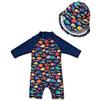 BONVERANO Costume Intero Neonato Manica Corta Protezione UV 50+ con Cuffia