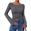 Cicy Bell Maglia da donna a maniche lunghe, elegante maglia | maniche a campana, stretto, Y2K, vestibilità aderente, scollo a barca, maniche lunghe, maglione, crop, autunno