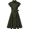 GRACE KARIN Abito midi da donna a maniche corte, linea ad A, elegante, collo con risvolto, bottoni, cravatta in vita, camicia per lavoro e matrimonio