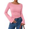 Cicy Bell Maglia da donna a maniche lunghe, elegante maglia | maniche a campana, stretto, Y2K, vestibilità aderente, scollo a barca, maniche lunghe, maglione, crop, autunno