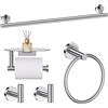 TURS Set di accessori da bagno in acciaio inox SUS304, 5 pezzi, finitura spazzolata, con barra e portasciugamani a parete