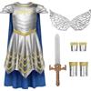 ReliBeauty Set costume da Arcangelo bambino, armatura d'argento con mantello, ali e spada