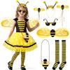 Mishopy Costume Ape Bambina Vestito di Carnevale Ape Bambina con Ali Ape Cerchietto Ape Bacchetta Magica Dell'ape Zaino Ape Occhiali Calzini Ape Vestito Carnevale Donna Animali