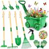 IEEILULU Carriola per Bambini, Set Giardinaggio con Pala Vanga Rastrello Guanti Annaffiatoio, Attrezzi Giardinaggio Bambini, Giochi da Esterno per Ragazzi e Ragazze dai 3 Anni (Verde)