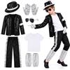 bechoanigel Costume Michael Jackson per Bambini, Set da Popstar in 7 Pezzi | Outfit Disco Retrò Anni '80 e '90 con Giacca con Paillettes, Cappello e Occhiali da Sole per Carnevale e Halloween