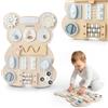 mamabrum Tabella Sensorial Montessori Orso - Gioco Educativo Manipolazione & Motricità, Labirinto, velcro, Presa & Pulsante Cliccante, Legno Solido, Sviluppo Coordinazione Bambini
