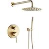 QREZAA Set Doccia Oro Spazzolato, Kit Doccia A Incasso Con Soffione E Doccetta, 25X25cm Soffione Doccia A Pioggia Per Bagno
