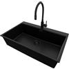 PRIMAGRAN Lavandino da Cucina al Mobile 80cm + Rubinetto, 78x50cm | Set: Rubinetto BW6020 + Kit di scarico + Lavello in Granito a 1 Vasca - Oslo Top, Tutto Nero