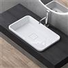 doporro Lavabo ad Incasso Soprapiano Rettangolare 55x33 cm per Bagno | Lavandino per Bagno in Resina Minerale, Colore Bianco, Finitura Lucida, senza Foro per Rubinetto, Piletta di Scarico Inclusa