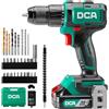 DCA Trapano Percussione Brushless 20V,55 Nm,Mandrino Metallo 13 mm 1*2.0Ah | Mandrino in metallo da 13 mm, 18+1+1 impostazioni di coppia (0-450/0-1800 giri/min). Trapano a percussione