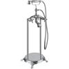 Kiamami Valentina Gruppo Rubinetto a Colonna per Vasca Freestanding Retrò | Altezza 95,5 cm, base 27,5 cm, acciaio inox e ottone, deviatore, kit doccia incluso, doppia manopola