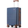 Ruausine Valigia da cabina da 20 pollici, 55 x 40 x 20 cm, con 4 ruote girevoli e serratura TSA, valigia da viaggio leggera e rigida, bagaglio piccolo, Blu, 51 cm, Hardside bagaglio a mano con ruote