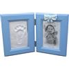 PRESTIGE & DELUXE Cornice Impronta Neonato blu con fiocco - Foto 2x15x10 cm - Kit Impronta Piede e Mano Bambino con Pasta Modellabile - Cornice Doppia Ricordo Nascita Baby Shower Battesimo - idea regalo