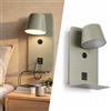 B·LED BARCELONA LED BARCELONA LED Applique da Parete LED Grigio USB Ricaricabile con Testa Orientabile 350°, Mensola Integrata per Smartphone, Luce Calda 6W, Sala da Pranzo, Bar, Hall, Stile Moderno e Industriale