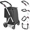 LEUYA ABC Carrello della Spesa, 8L e Tasca Posteriore, con 4 Ruote, e una grande Capacità di 25 kg Carrello Portaspesa, 46L Trolley Spesa on Wheels (Nero)