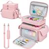 FARYODI Scatola da cucito, grande valigetta da cucito con tracolla (rosa) | Contenitore per accessori da cucito, grande borsa da cucito, 2 livelli, 2 inserti rimovibili, impermeabile, tracolla