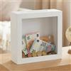 MIJOMA Salvadanaio in legno con parte anteriore in vetro, cornice decorativa per regali di denaro per matrimoni, compleanni, viaggi e molto altro ancora, creativo (bianco, 15 x 15 x 5 cm)