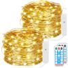 ZWOOS® Luci a stringa LED con telecomando, 2 Pezzi 10 m 100 LEDs Bianco Caldo Luci LED a Batteria, Ricaricabili Tramite USB, Ideali per Natale, Matrimoni, Giardino, Feste o Come Decorazione Regalo