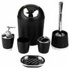GMMH - Set di 6 accessori da bagno, con dispenser per sapone, porta saponetta e scopino per WC (nero)