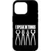 Forged Wit Blacksmith Custodia per iPhone 16 Pro Divertente gioco di parole per la lavorazione dei metalli I Speak in Tongs