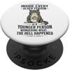 Cynical Feline Coffee Sayings Persona anziana Persona più giovane Che diavolo è successo Cat Coff PopSockets PopGrip Adesivo