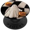 Ghost Pumpkin Balloon Halloween Grid Gri Ghost Pumpkin Balloon Halloween Grid PopSockets PopGrip Adesivo