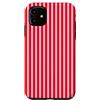 Funny Casely Colors Pink Vintage Custodia per iPhone 11 Elegante motivo invernale a righe rosse e rosa pastello verticale
