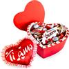 NARAMAKI Idee Regalo San Valentino 2025 - Scatola Regalo a Cuore Rosso 20cm + Cioccolato Kinder + Cuscino a Cuore con Scritta - Regalo Uomo e Donna