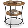 Relaxdays Tavolino, marrone scuro/nero | 2 ripiani, H x D: 55 x 55 cm, effetto legno e metallo, rotondo, da divano