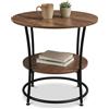Relaxdays Tavolino, marrone/nero | 2 ripiani, H x D: 55 x 55 cm, effetto legno e metallo, rotondo, da divano
