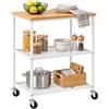 Relaxdays Carrello da cucina, bianco/naturale | 3 livelli, HxLxP: 77,5 x 60 x 40 cm, portata 30 kg, acciaio e MDF