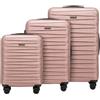 WITTCHEN Skyspeed Line Set di 3 valigie Valigia da viaggio Rolling Trolley Bagaglio a mano Set di valigie rigide in ABS con serratura a combinazione Manico telescopico 4 ruote Rosa Chiaro