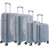 NPLE-Set 4 Valigie Rigide XS S M L, Polipropilene Rigido, 4 Ruote Doppie, Blocco 3 Combinazioni, Zip Antifurto, Tessuto Interno 230D, Alta Resistenza (Azzurro, SET 4 PEZZI)