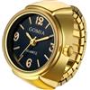 JewelryWe Orologio unisex con anello da dito: cinturino elastico dorato retrò da uomo e da donna, quadrante rotondo nero, analogico, al quarzo, leggero, per tutti i giorni in ufficio per la festa del