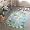 TAPISO Emma Tappeto Pelo Corto Bambini Città Verde Grigio 80 x 150 cm | 100% Poliestere, altezza pelo 6 mm, stampato
