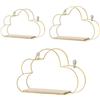 MISNODE Set di 3 Mensole Sospese a Forma di Nuvola Dorata, Mensola da Parete con Base in Filo Metallico e Legno, Mensole Decorative da Parete per Camera da Letto, Cucina, (A)