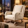 BIYFSDS Sedia a dondolo, sedia a dondolo scandinava, cuscino lombare, con tasca laterale, poltrona allattamento, in tessuto di lino con gambe in legno massiccio (beige, 68 x 93 x 96 cm)