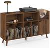 IDMarket - Mobile ausiliario, credenza con ripiani, supporti per vinili, giradischi e armadio da 130 cm SIENNA vintage effetto noce