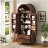 Malegewood Armadio alto ad arco moderno, credenza con doppia anta decorata in rattan + organizer per lo schienale della porta + due cassetti, maniglie vintage in ferro, gambe stabili, libreria per