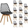 JZGORC Set di 12 Sedie da Sala da Pranzo, Sedia da Cucina con Schienale in Rete Cava e Gambe in Legno di Faggio, Sedia da Soggiorno con Cuscino Morbido in Pelle PU - Nero