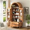 Malegewood Armadio alto ad arco moderno, credenza, doppia porta decorativa in rattan, organizer per lo schienale della porta + due cassetti, maniglie vintage in ferro, gambe stabili, libreria per
