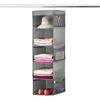 VOW® Organizer da appendere per armadio, con 5 ripiani e 6 tasche laterali, robusto gancio in acciaio, organizer per armadio, mensole per vestiti (30,5 x 30,5 x 109,2 cm) (grigio)