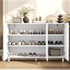 Shye Credenza scarpiera 2 in 1, bianca, 3 ante, goffratura ad arco verticale, ripiani regolabili, 5 piedini tubolari in metallo, cerniere ammortizzate