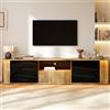 Bladez Mobile TV basso con LED per televisore da 75″ | Mobile TV a colonna con 2 ante e 1 cassetto, adatto per televisori da 75, nero + colore legno, 180 x 40 cm