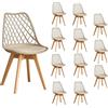 JZGORC Set di 12 Sedie da Sala da Pranzo, Sedia da Cucina con Schienale in Rete Cava e Gambe in Legno di Faggio, Sedia da Soggiorno con Cuscino Morbido in Pelle PU - Cachi