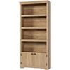 Garvee Libreria Alta 5 Ripiani con Ante e Mensole Regolabili, Design Antiscivolo per Ufficio e Soggiorno - Rovere, Maniglie Nere, L80 cm